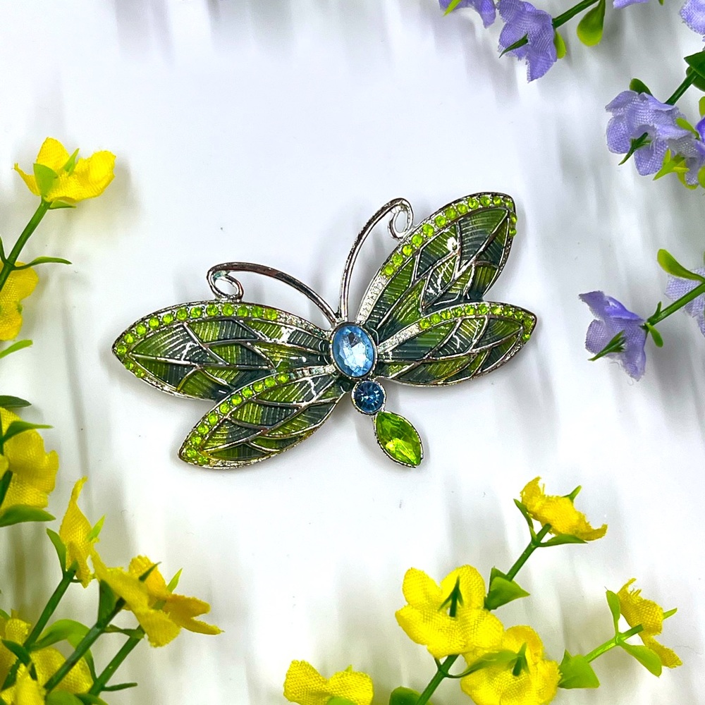 Napier Signed Vintage Dragonfly Brooch with Enamel and Crystal Accents